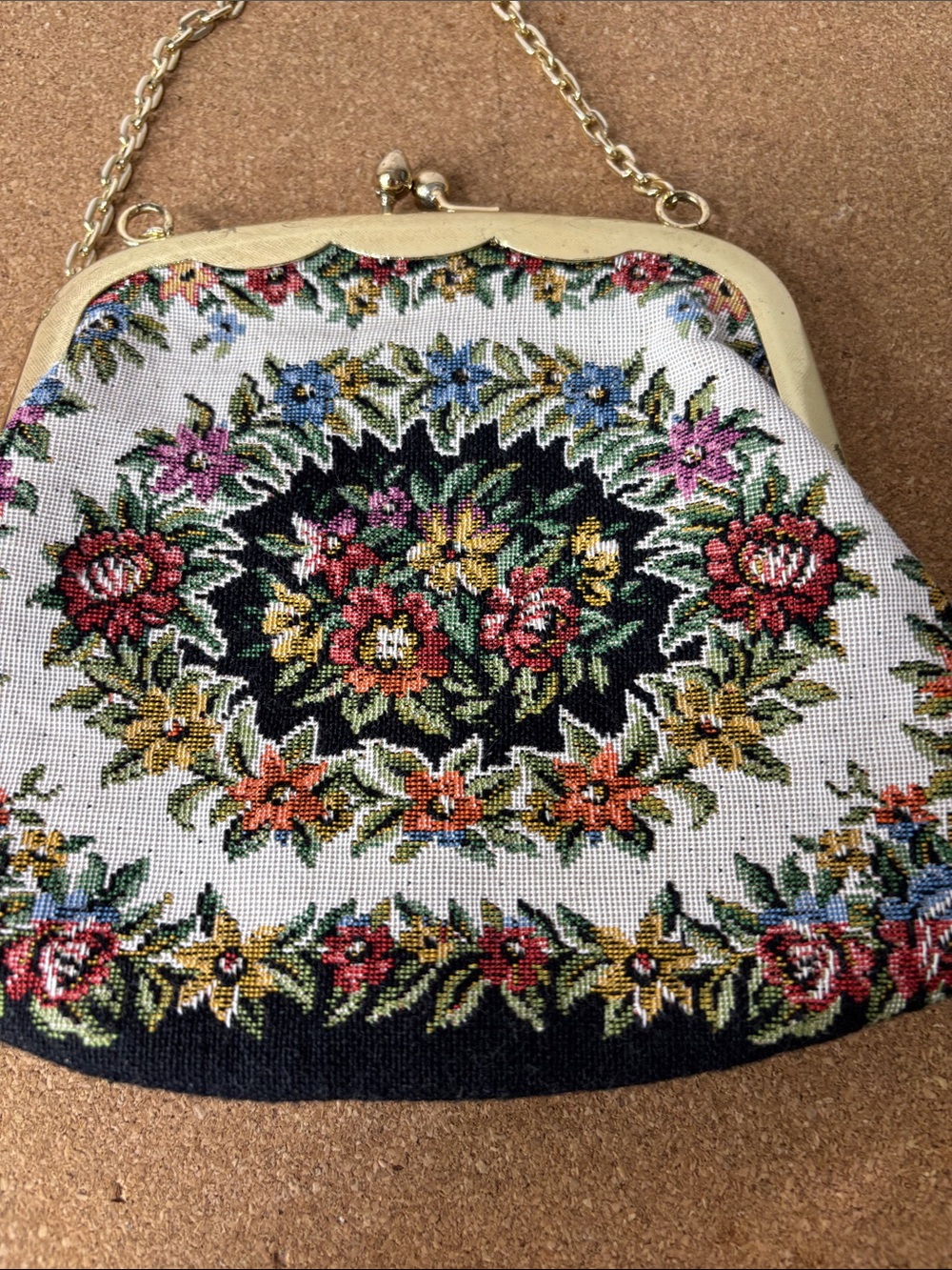 Vintage Floral Tapestry Chain Purse Handbag Multicolour 7.5x6” Tapestry Cottage - Picture 2 of 6